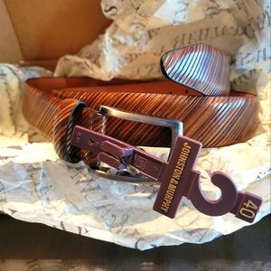 SOLD: NWT: Johnston & Murphy: Diagonal Etched Tan Leather Belt: 40